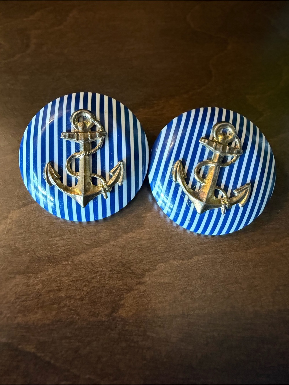 Vintage Striped Anchor Pierced Earrings